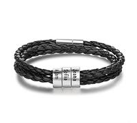 Glooraca Bracelet en cuir tressé pour homme avec nom gravé personnalisé - Cadeau pour homme, papa, mari, grand-père, petit ami de 1 à 6 noms (3 noms)
