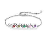 Glooraca Bracelets de pierres de naissance personnalisés pour femmes Bracelets de 2 à 5 noms personnalisés pour mère fille grand-mère (5 noms)