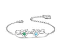 Glooraca Cadeaux pour maman - Bracelets personnalisés avec pierre de naissance pour femme - Bracelet en forme de cœur - Bijoux cadeaux pour la fête des mères, Noël (2 noms)