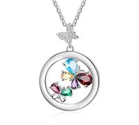 Glooraca Collier papillon personnalisé avec 1-6 noms et pierres de naissance simulées Collier pendentif en argent pour femmes filles cadeau d'anniversaire de Noël pour la Saint-Valentin