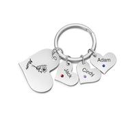 Glooraca Porte-clés personnalisable avec fleur de naissance et pierre de naissance en forme de cœur - Cadeau pour femme, maman, grand-mère, 3 noms, taille unique