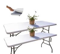 Glop - Lot de 2 Nappes Table Pliante 180 cm Blanches, Housses de Plateau Ajustées (183x76), Tissu Spandex Déperlant pour Mariage, Baptême & Réception