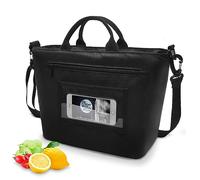 Gloppie Grand Sac Isotherme Étanche 13L avec Bandoulière Détachable, Sac Repas Réutilisable Lunch Bag Isolant pour Femme, Style Moderne & Urbain, Noir