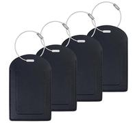 Gloppie Lot de 4 Etiquettes à Bagage pour Femme Homme, Étiquette Valise PU Cuir avec Cordes en Acier Inoxydable et Porte-nom pour Voyage Avion - Noir