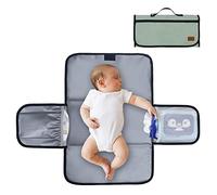 Gloppie Pliable Matelas à Langer de Voyage Tapis à Langer pour Bébé avec 3 Poches, Poignée Détachable et Suspendable, Kit de Voyage Imperméable, Cadeau Parfait pour les Mamans et les Bébés, Vert