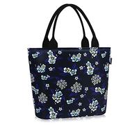 Gloppie Sac Repas Isotherme en Doublure Étanche Sac à Déjeuner pour Femme Lunch Bag Fourre-tout Isolant Thermique pour Pique-nique, Plage, Travail, Quotidien, Motifs à Fleurs Bleus & Noir