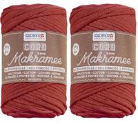 Glorex 5 1006 32 - Makramee Cord 3 mm, 250 g, Terracotta, Longueur 63 m, Fil Textile tissé, 60% Coton, 40% Viscose et Polyester, pour Le Crochet, Le Tricot, Le nouage et la décoration (Lot de 2)
