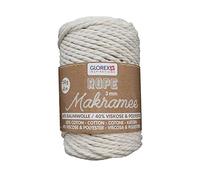 Glorex 5 1007 01 - Corde macramé 3 mm, fil textile super doux en 60% coton / 40% viscose, pour crochet, tricot, nouage et confection de textiles, 250 g, env. 63 m, torsadée crème