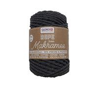 Glorex 5 1007 04 - Corde macramé 3 mm, fil textile super doux en 60% coton / 40% viscose, pour crochet, tricot, nouage et confection de textiles, 250 g, env. 63 m, couleur anthracite torsadé