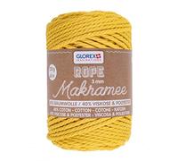 GLOREX 5 1007 07 - Rope pour macramé - 250 g - 3 mm - Longueur : 63 m - Jaune Moutarde - Fil de Coton Triple torsadé - 60 % Coton, 40 % Viscose et Polyester - pour Crochet, Tricot, nouage et création