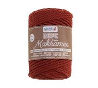 Glorex 5 1007 32-Makramee Rope 3 mm, 250 g, Terracotta, Longueur 63 m, torsadé, Fil Super Doux en 60% Coton, 40% Viscose, pour Le Crochet, Le Tricot, Le nouage et Les créations Textiles