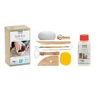 GLOREX 6 8075 299K - Kit créatif : argile souple 2500 g blanche, durcissante à l'air ou inflammable, 100 ml de pâte dense et un ensemble de 8 pièces avec outil de modelage résistant