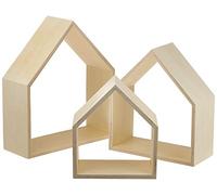 Glorex GmbH Design Cadre de maisons en bois 3 26 x 30 x 10 cm/25 x 25 x 10/17,5 x 20 x 10, Naturel
