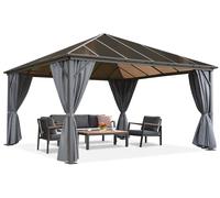 Gloriette de jardin Milos 4x4m avec moustiquaire et rideaux gris Garden Point