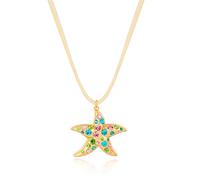 GLORIG Collier doré pour femme avec pendentif en forme d'étoile de mer coloré en coquillages, collier de plage nautique, cadeau d'été, Laiton, Pas de gemme
