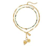 Glorig Colliers en forme de cœur doré pour femme avec collier à deux couches, collier de perles bohème tendance, pendentif trombone, bijoux, laiton, sans pierre précieuse