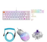 GLORIOUS Bundle of Clavier GMMK 2 65% Blanc, Touches Aura Pudding AZERTY, Switchs Mako Tactiles, Souris Model O Eternal Blanche et Câble Spiralé Premium Bleu