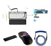 GLORIOUS Bundle of Clavier GMMK Pro 75% AZERTY Noir, Touches Celestial Ice FR, Câble Spiralé Cobalt Blue, Souris Model D 3 sans Fil Noire et Repose-Poignets en Bois
