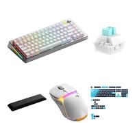 GLORIOUS Bundle of GMMK 3 Pro HE 75% Barebones US Argent, Switchs Lynx HE, Touches Celestial Ice QWERTY, Souris Model O 3 sans Fil Blanche et Repose-Poignets Tissu