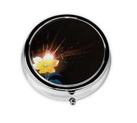 Glorious Mini boîte à pilules ronde avec fleur jaune en fleur, peut être mise dans un portefeuille, une poche, légère et pratique, 3 compartiments, pilulier portable,