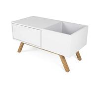 Glorious Turntable Lowboard - plateau tournant de haute qualité au design rétro des années 60, espace de rangement pour un plateau tournant et beaucoup de place pour les disques, blanc