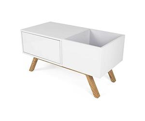 Glorious Turntable Lowboard - plateau tournant de haute qualité au design rétro des années 60, espace de rangement pour un plateau tournant et beaucoup de place pour les disques, blanc
