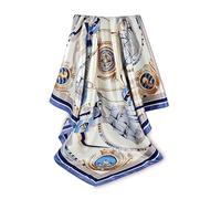 GLORIS Écharpe en Soie Élégante pour Femme 90 x 90 cm - Foulard en Satin, Blue White Sea Print