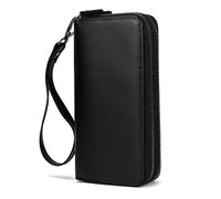 Glorixen Portefeuille long en cuir véritable pour homme Grande capacité Sac à main Sac à main Chéquier Argent Cartes de crédit Support de téléphone, noir