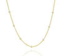 GLORY Chaîne en argent sterling 925 plaqué or 18 carats avec perles pour femme | Collier fin fin simple 40 cm | Collier ras du cou Minimaliste | élégant | Couleur dorée