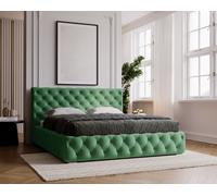 Glory Lit Tapissé 180x200 cm - Lit Chesterfield, Lit Double avec Tiroir de Lit et Sommier - Vert (Magic Velvet 2225)