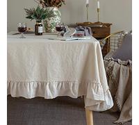 GLORY SEASON Nappe à Volants de Ferme rétro en Coton à Volants Garniture de Table Lavable nappes pour Table rectangulaire bébé Douche Cuisine fête de Mariage décor, Blanc 130x180cm