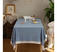 GLORY SEASON Nappe de Couleur Unie Rustique Rectangle Coton Lin Tissu Bord Flottante Nappe de Table Lavable Couverture pour Cuisine Dîner Pique-Nique Décoration Extérieure(140x260cm, Bleu)