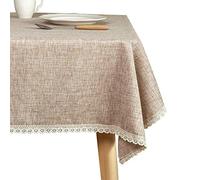 GLORY SEASON Nappe Lavable en Toile de Jute Rustique, Solide et Lourd Tan 140x180cm Rectangle Overlay Lace Edge Table Cover pour la décoration de Cuisine