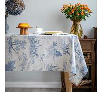 GLORY SEASON Nappe Rustique Classique en Lin imprimé Village français - Décoration de Table de Ferme -140 x 215 cm - Rectangulaire/rectangulaire - Bleu - pour la Cuisine et la Salle à Manger