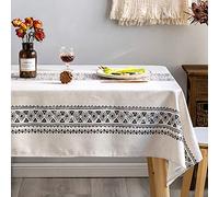GLORY SEASON Nappe Rustique en Tissu de Lin décoratif 140x260cm Rectangle imprimé Motif géométrie Conception Non-décoloration Lavable Couverture de Table pour Cuisine Salle à Manger Table