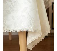 GLORY SEASON Nappe Texturée Imperméable Bordure en Dentelle Rectangulaire Tissu Jacquard Nappe, Décoration de Table de Cuisine à Manger, Couverture de Table Ronde pour Usage(140x180cm,Blanc Ivoire)