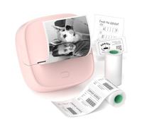 Gloryang Mini imprimante thermique Bluetooth avec 2 rouleaux de ruban adhésif, étiqueteuse de poche portable avec application intelligente pour téléphone et tablette, rose