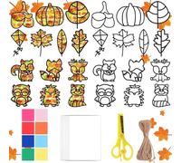 Gloryit 13 pièces Artisanat de Couronne D'automne,Gommettes Automne Feuilles Enfant,Papier Décoratif Pour Fenêtre D'automne,Idéal Pour L'Artisanat, le Bricolage et la Bijouterie.