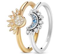 Gloryit Ensemble d'anneaux célestes soleil et lune,Bague soleil et lune en argent sterling 925,Bagues d'amitié en or et argent, anneau de soleil scintillant et lune, cadeau pour femme,Argent plaqué