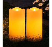 Glosola Lot de 2 bougies solaires d'extérieur étanches de 7,6 x 15,2 cm, bougies piliers solaires sans flamme, du crépuscule à l'aube, bougies d'extérieur rechargeables pour jardin, terrasse, porche