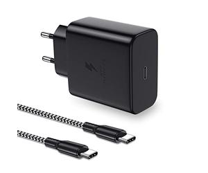 Glosole Chargeur Rapide USB C 45 W Ultra avec Câble de Charge 2 m 5 A pour Samsung Galaxy S22 Ultra/ S22+/S22/Note 10 +/Note 20/S20/S21, Tab S7/S7+/S8/S8+/S8 Ultra, GLO-CHARGER-45W-2MLABEL