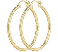 GLOSOLE Grandes boucles d'oreilles créoles en or 14 carats hypoallergéniques pour femme (35 mm x 2 mm), Argent sterling, Pas de gemme