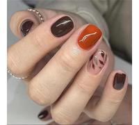 Glossys Appuyez sur les ongles avec des feuillages d'automne métalliques détaillant Application facile Autocollants d'art d'ongles pour des occasions spéciales Terre cuite Rouille Paillettes brunes