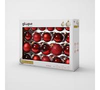 GLOUPIE Box 42 boules d'arbre de Noël en verre résistant Bordeaux, 3 tailles Ø 7, 6, 5 cm, en différentes finitions, emballage élégant