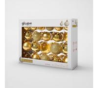 GLOUPIE Lot de 42 boules de sapin de Noël en verre résistant doré, 3 tailles Ø 7, 6, 5 cm, idéales pour décorer n'importe quel arbre de Noël, finitions brillantes, transparentes, mates et paillettes