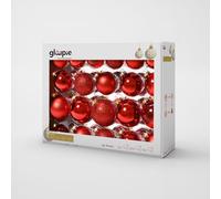 GLOUPIE Lot de 42 boules de sapin de Noël en verre résistant rouge, 3 tailles Ø 7, 6, 5 cm, idéales pour décorer n'importe quel arbre de Noël, finitions brillantes, transparentes, mates et paillettes