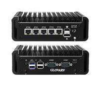 Glovary Mini PC Firewall Quad Core J6413, 5 x i226V 2.5GbE LAN Micro Fanless Industrial Computer, 2 x RS232 COM Port, AES-NI, HD+DP+USB-C 3 Display, 2USB3.0, 2 x SATA3.0, 8GB RAM 128GB SSD