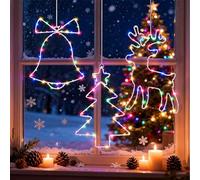 Glovios Lumières LED Noël 3 Pièces,Décoration de Noël,Etoiles Sapin de Noëls Rennes,135 LED Guirlande Lumineuse Exterieure Intérieur,8 Modes Guirlande à Pile(Non Inclure) avec Minuterie