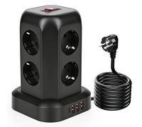 Glovios Multiprise avec Interrupteur, Tour Multiprise 8 Prises et 4 USB Parafoudre et Surtension avec Rallonge Electrique 1.8M, Mult Prise Convient pour Bureau et Maison