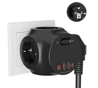 Glovios Multiprise Cube 4 Prises et 4 USB Multiprise avec Interrupteur Parafoudre et Surtension Prise Multiple Murale pour Maison, Bureau et Voyage (Noir)